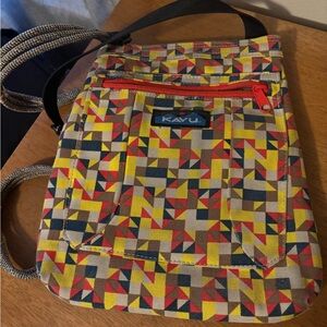 Kavu Yellow Red Navy Geometric Messenger Bag